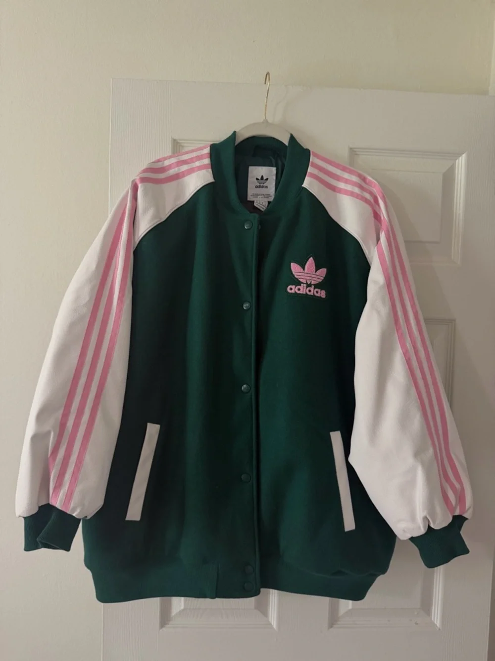 adidas Dark Green, White & Pink Bomber Track Jacket - Picture 2 of 7